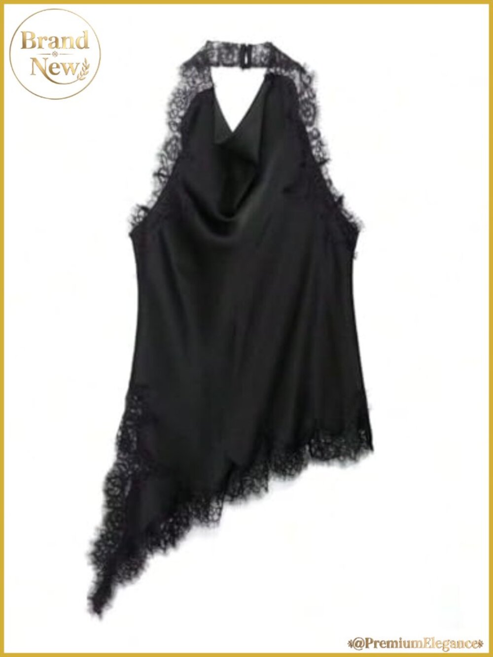 Lace Trim Sleeveless Halter Top Backless Flowy